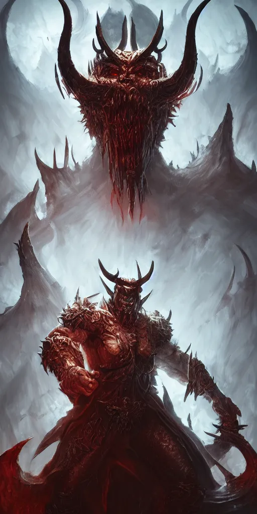 Image similar to Demon berserker, portrait, Path of Exile, Diablo, Magic the Gathering, fantasy, cinematic lighting, centered, centered, centered, symmetrical, symmetrical, symmetrical, highly detailed, digital painting, Artstation, concept art, smooth, sharp focus, epic composition, 8k