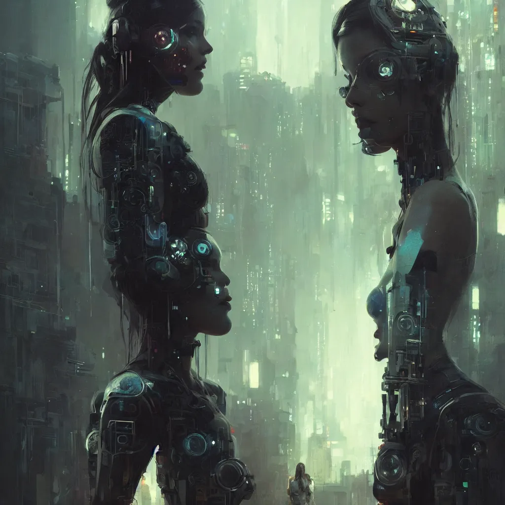 Image similar to female cyberpunk, beautiful face, rule of thirds, intricate outfit, spotlight, by greg rutkowski, by jeremy mann, digital painting