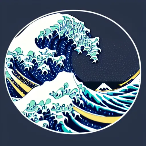 Image similar to the great wave as a sticker - art, svg vector, adobe - illustrator