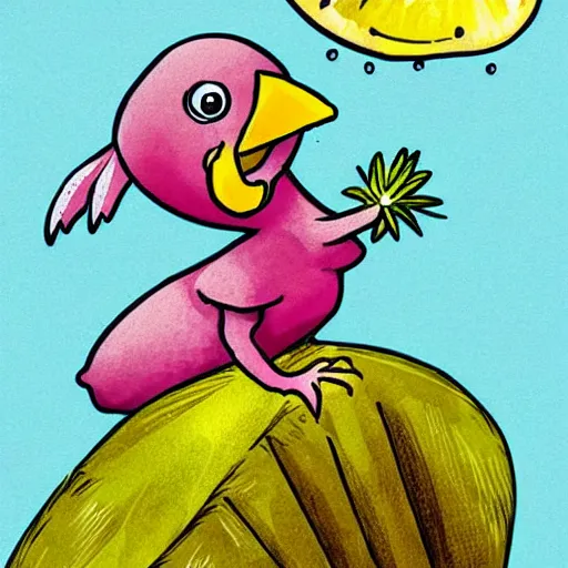 Image similar to cute illustration of a dodo bird surfing. super cute. tropical. colorful.