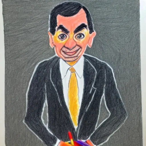 Prompt: mr bean drawn by a five year old, crayon