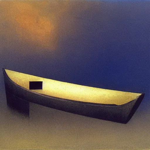 Prompt: a skiff by Zdzisław Beksiński, oil on canvas