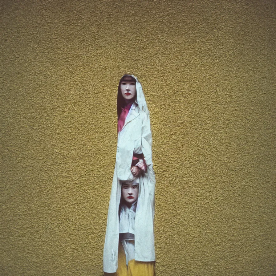 Prompt: 7 0 s movie still of a white female japanese phantom with trypophobia in a yellow wall soviet tunnel, cinestill 8 0 0 t 3 5 mm eastmancolor, heavy grain, high quality, high detail