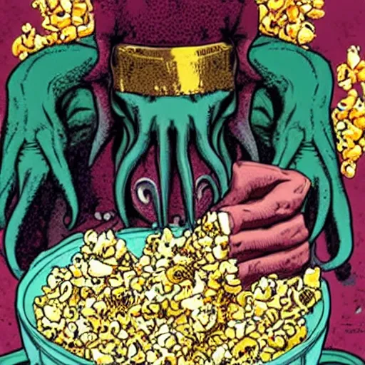 Image similar to Cthulhu eating popcorn