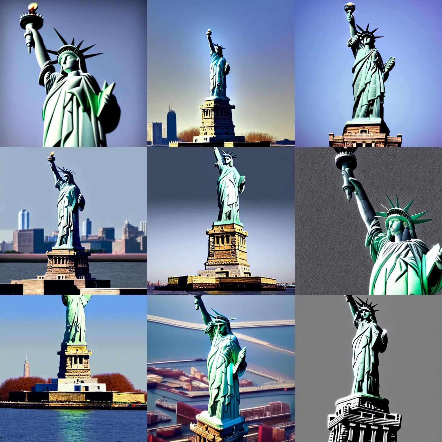 Prompt: brutalist architecture statue of liberty, high quality photo