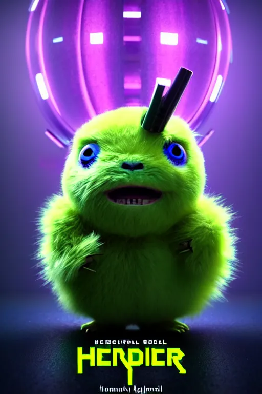 Image similar to high quality 3 d render cyberpunk very tennis ball monster highly detailed, unreal engine cinematic smooth, in the style of blade runner & detective pikachu, hannah yata charlie immer, purple light, low angle, uhd 8 k, sharp focus