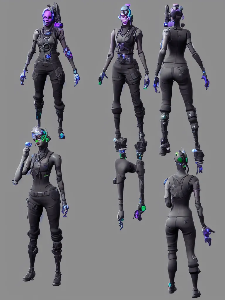 Image similar to fortnite skin models cyberpunk style concept art skin model, 3d models