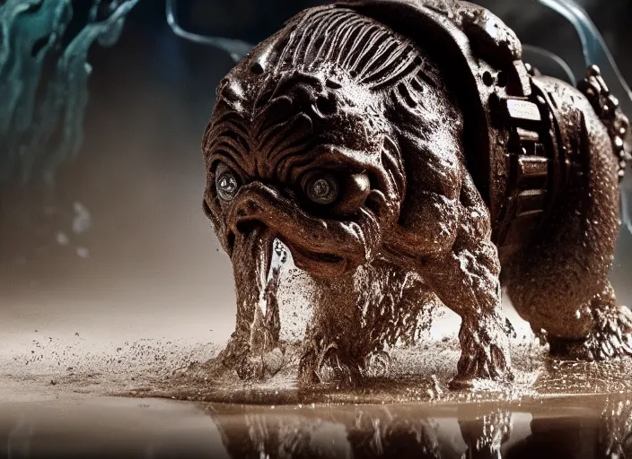 Image similar to photo of schwarzenegger waterbending mud at predator. highly detailed 8 k. intricate. lifelike. soft light. sony a 7 r iv 5 5 mm. cinematic post - processing