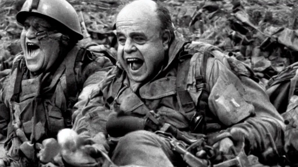 Prompt: A still of Danny Devito in Saving Private Ryan, 8k