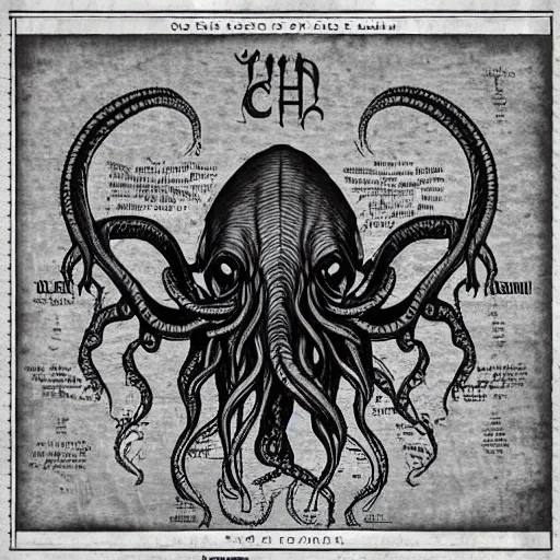 Prompt: blueprint of Cthulhu, detailed anagram