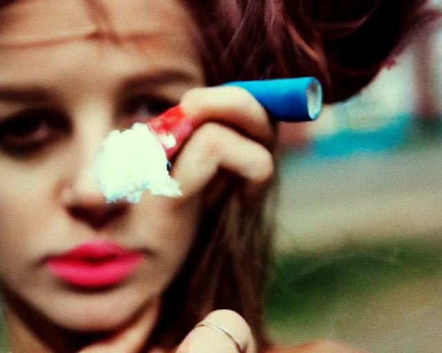 Prompt: a lomographic photo of woman hand with cigarette