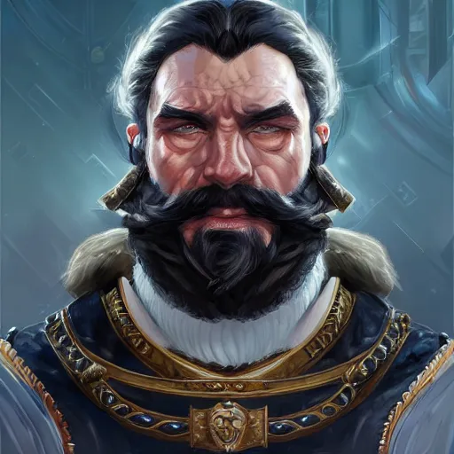 Prompt: A portrait of a muscular admiral with a black beard, D&D, sci-fi, elegant, hopeful, muscular, highly detailed, digital painting, artstation, concept art, smooth, sharp focus, illustration