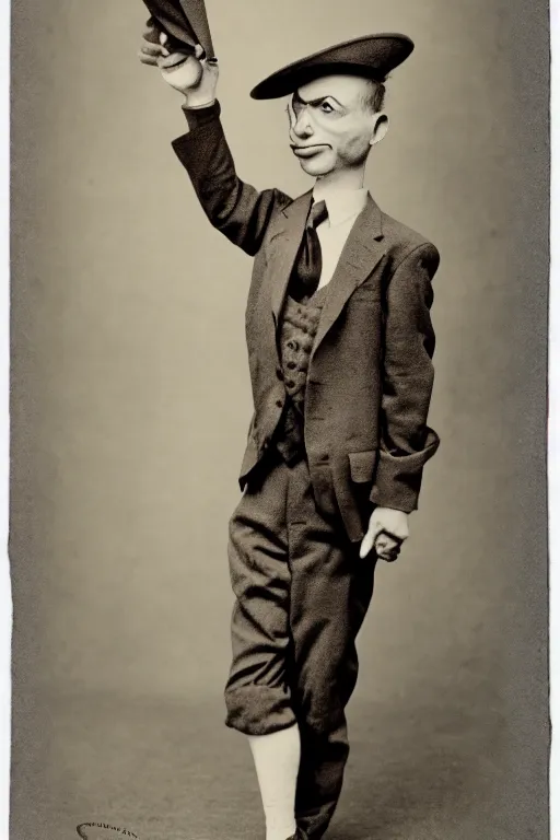 Image similar to anthropomorphic locust, wearing a suit, vintage photograph, sepia