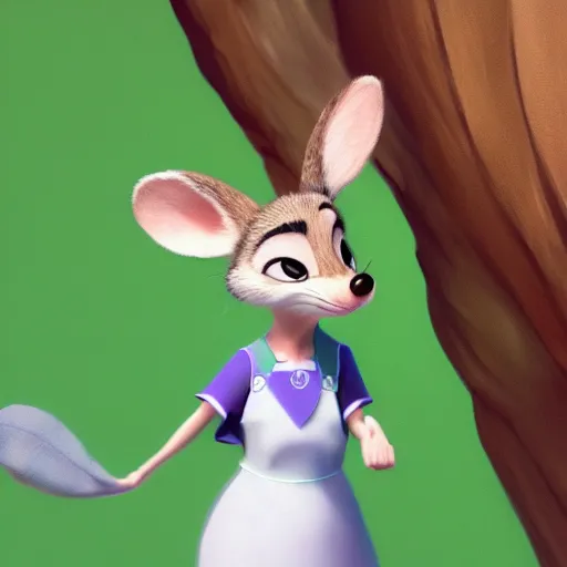 Image similar to 3 d render, portrait, anthropomorphic mouse, female, in a maxi white dress, in the style of zootopia, closeup, artstation