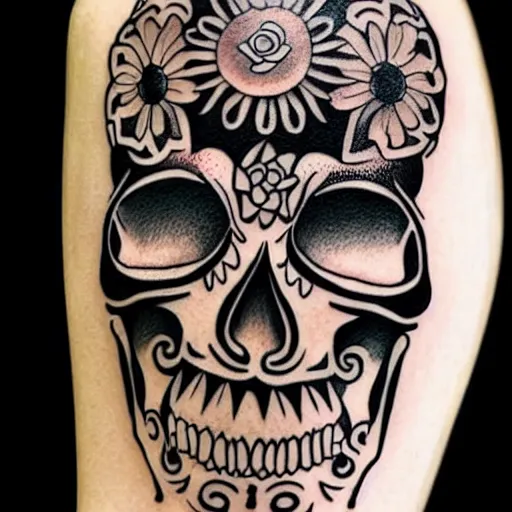 Image similar to tattoo design, stencil, tattoo stencil, traditional, a world famous tattoo of a geometric skull