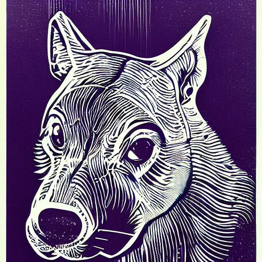 Image similar to a graph style animals, linocut art, retrowave, synthwave, famous art,