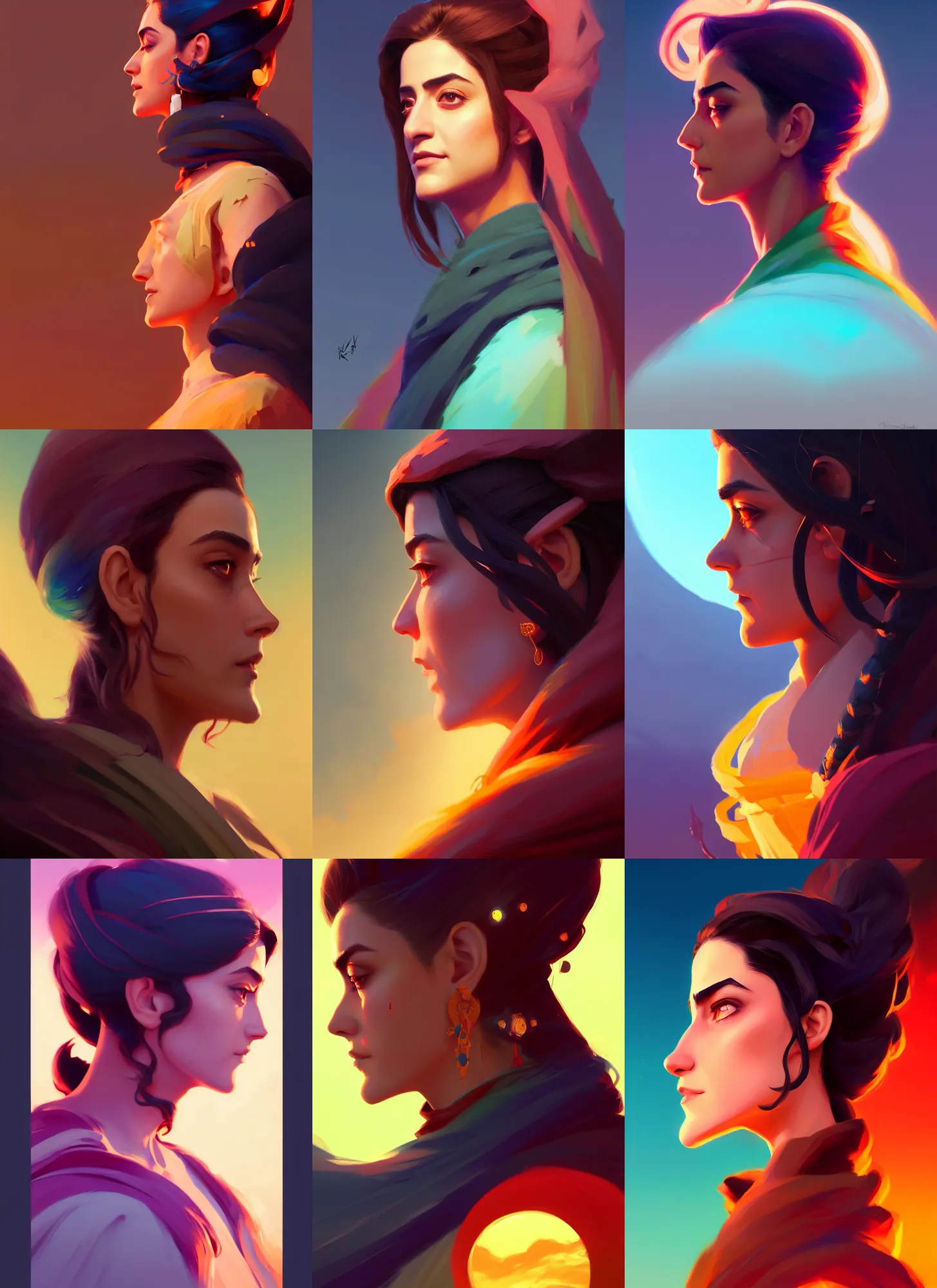 Image similar to side profile centered painted portrait, Maya Ali as a wind sorcerer, D&D, matte painting concept art, beautifully backlit, official fanart, colourful, by and ilya kuvshinov and Cushart Krentz and Gilleard James, 4k, HDR, Trending on artstation, Behance, award winning