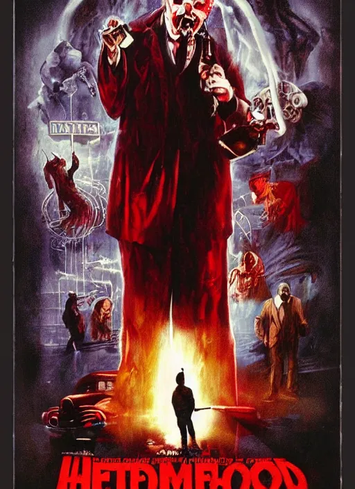 Image similar to a movie poster for horror with a pipe broken with a fountain of whater, poster art by drew struzan, featured on reddit, retrofuturism, movie poster, reimagined by industrial light and magic, poster art