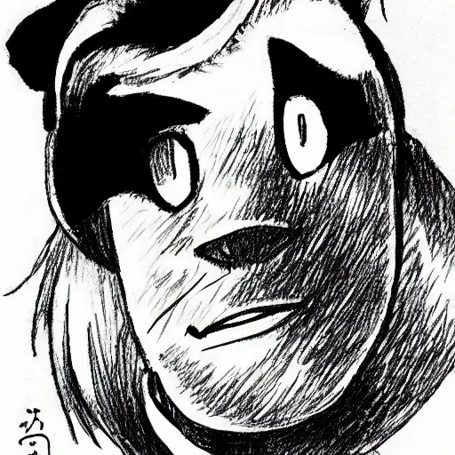 Image similar to simple caricature drawing of alpaca, black and white manga panel, expressive, art by Nobuyuki Fukumoto