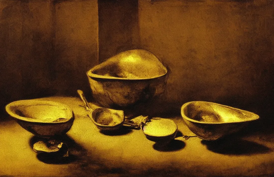 Prompt: meticulous technique convey objects with unprecedented and convincing realism perfectly shaped bowl general harangues the troops symbolic intact flawless ambrotype from 4 k criterion collection remastered cinematography gory horror film, ominous lighting, evil theme wow photo realistic postprocessing implicit link is made between a painting requires a little mystery, some vagueness, and some fantasy. edgar degas