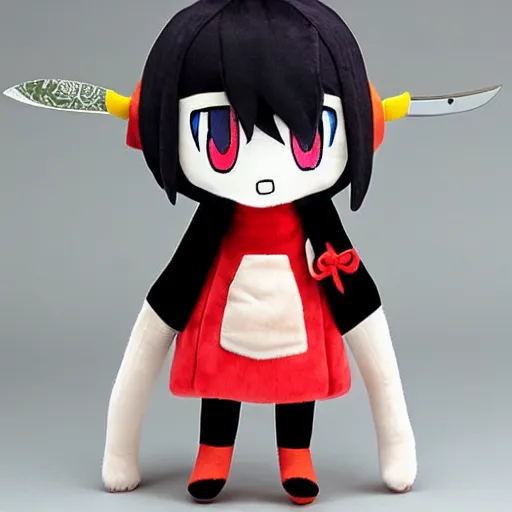 Prompt: cute fumo plush of an angry girl brandishing a knife, weapon, threatening, anime girl