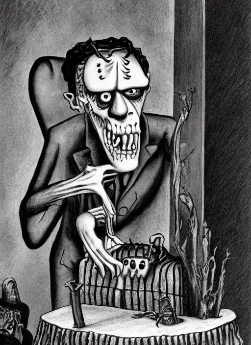 Prompt: frankenstein's monster by charles addams