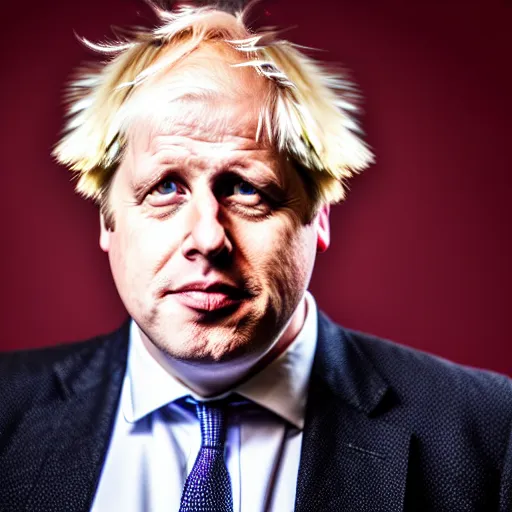 Image similar to boris Johnson standing while posing for a photo, award winning photography, HDR, studio lighting, dynamic pose, medium close shot, shot on Canon EOS R5, f/2.5,