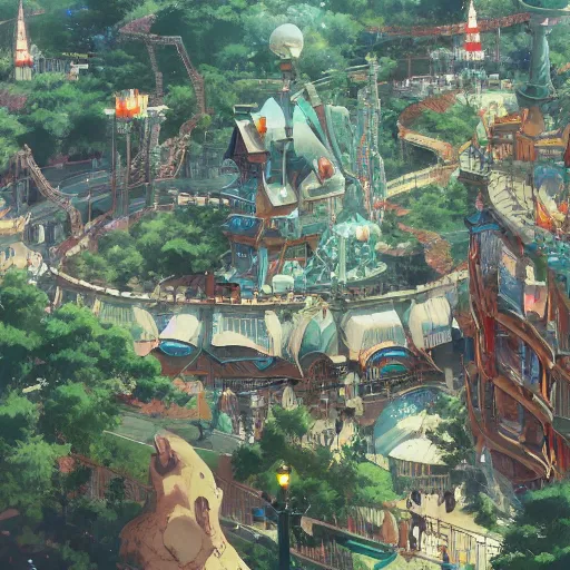 Prompt: a magical theme park, by makoto shinkai, highly detailed, artstation, high resolution