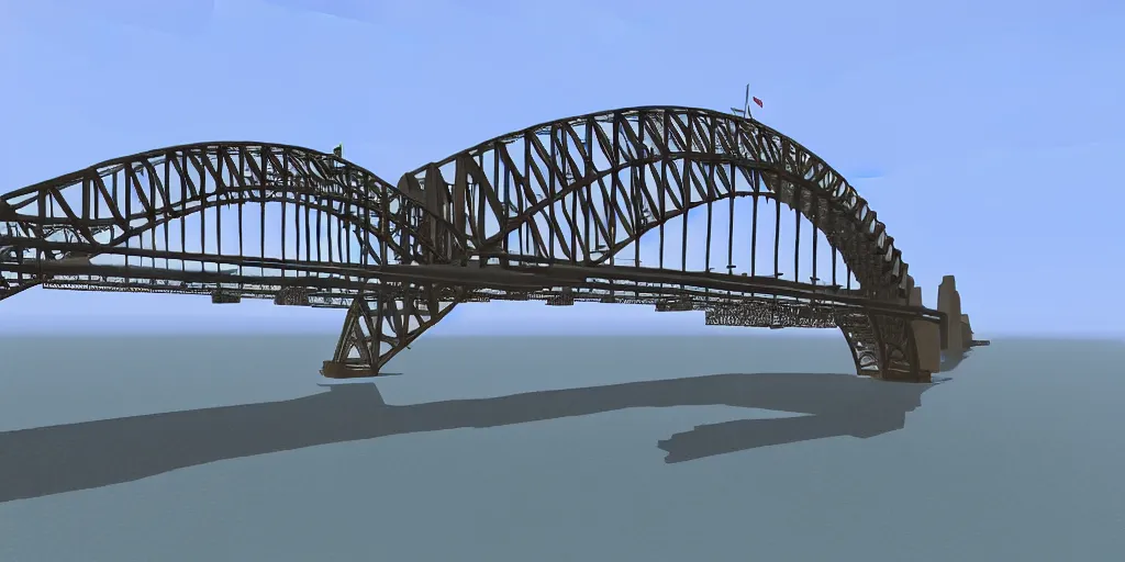 Image similar to Sydney Harbour Bridge made in Minecraft