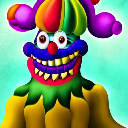 Prompt: A monster clown banana, digital art