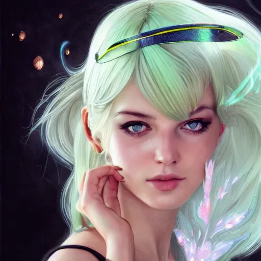 Image similar to ultra realistic illustration, dream girl with white hair, with light green eyes, with cat ears, in a sundress, intricate, elegant, highly detailed, digital painting, artstation, concept art, smooth, sharp focus, illustration, art by artgerm and greg rutkowski and alphonse mucha