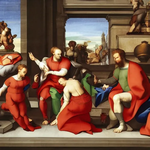 Image similar to royal family during an argument, michelangelo, ultra detailed, dynamic light