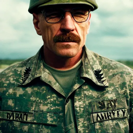 Image similar to water white from breaking bad dressed as an army commander, 1 9 4 5, sharp focus, hyper realistic, sony 3 5 mm lens