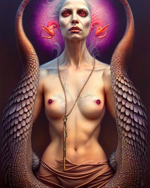 Image similar to a detailed portrait of dreampunk flamingo python hybrid mix goddess by tomasz alen kopera and peter mohrbacher