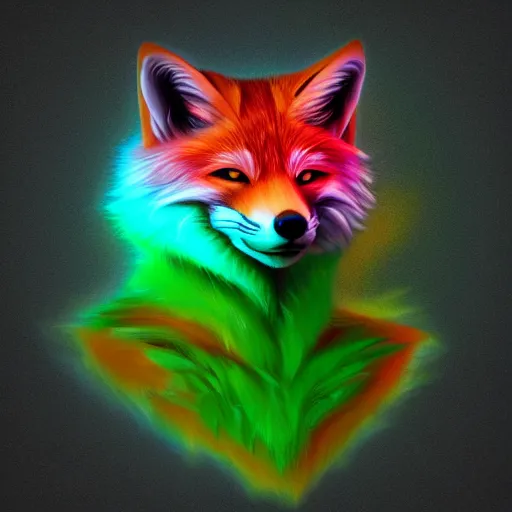 Prompt: green, digital fox, retrowave palette, digital world, highly detailed, electric breeze, anatomically correct vulpine, synth feel, fluffy face, ear floof, flowing fur, super realism, accurate animal imagery, 4 k digital art