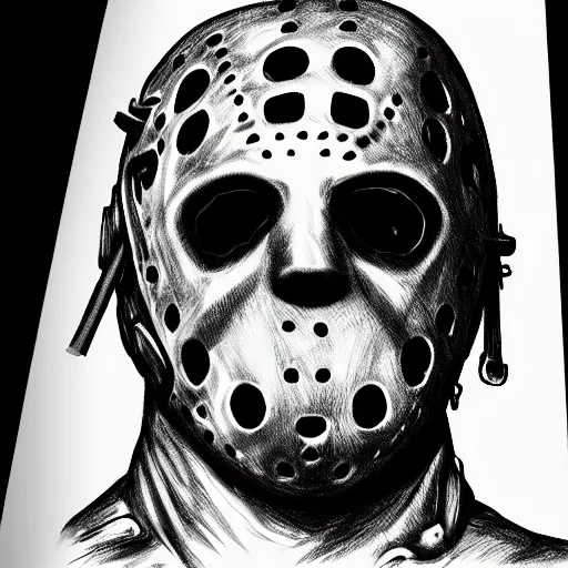 Image similar to Jason Voorhees drawn by da Vinci 4K detail