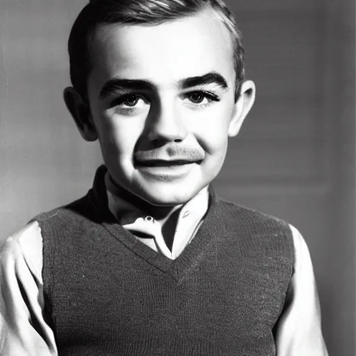 Prompt: a face portrait of sean connery at 6 years old. photography.