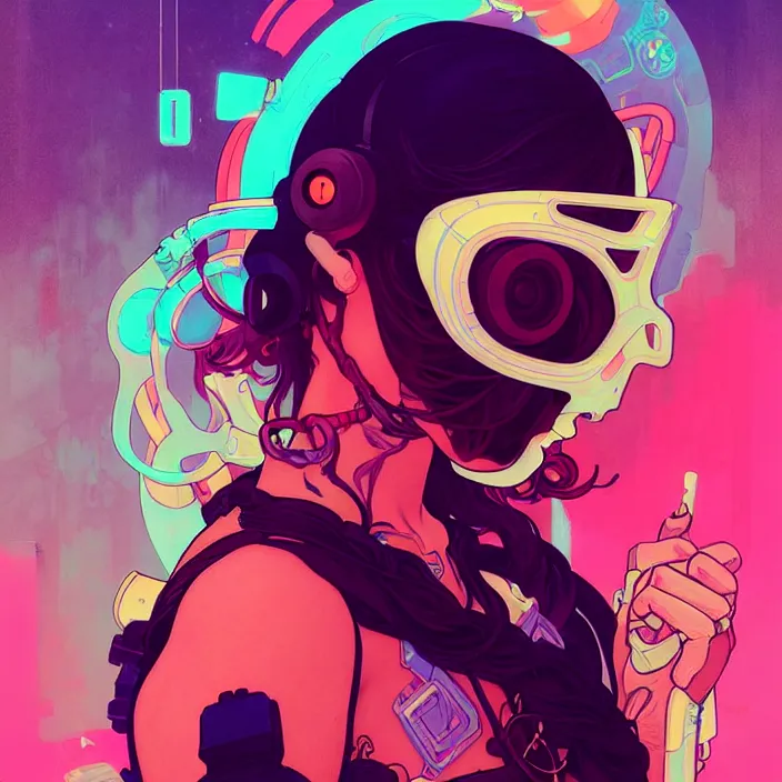 Prompt: a beautiful painting of a cyberpunk blindfolded girl by sachin teng and pascal blanche and alphonse mucha! and nekro! and josan gonzalez!. in style of digital art. colorful comic, film noirs, akira, brush stroke, vibrating colors, hyper detailed. octane render. trending on artstation