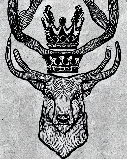 Image similar to logo, stag wearing a crown, line art