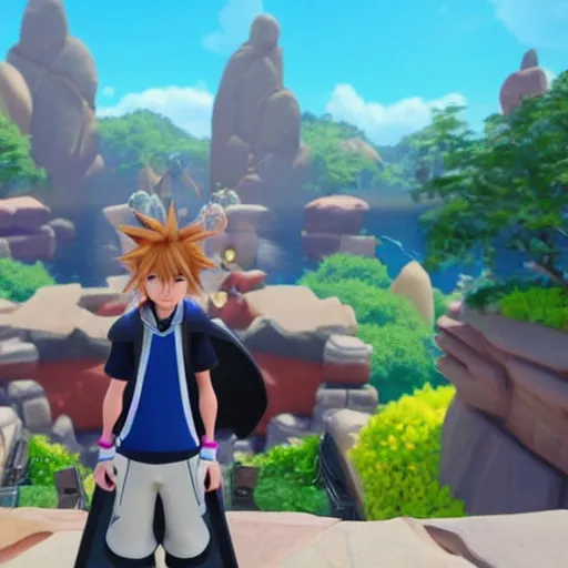 Image similar to sora kingdom hearts selfie, discord profile pictures, Kingdom hearts 3 screenshot, ultra HD, Unreal Engine 4