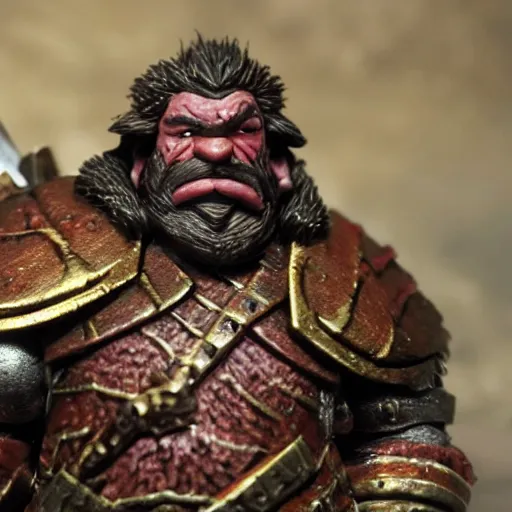 Image similar to a fantasy cinematic close up shot of a dwarf berserker, warhammer, dnd, last stand