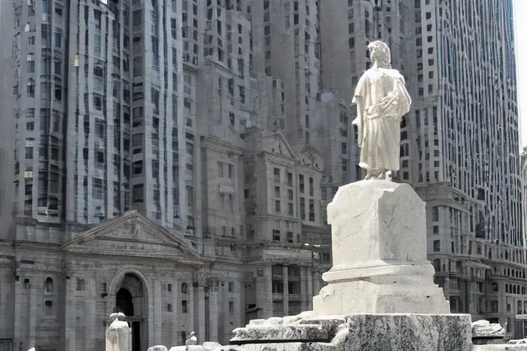 Prompt: among us statue in the middle of a city, historical, marble, photo