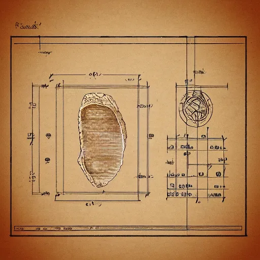 Prompt: blueprint technical drawing of a steak, schematic, sepia, old paper