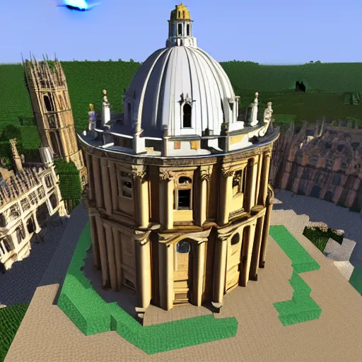 Image similar to radcliffe camera made in minecraft, full view