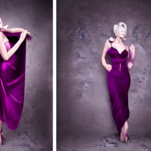 Image similar to Beautiful, professional model, vampire, Shalltear Bloodfallen, Studio Photography, Editorial photography, Studio Lighting, purple dress