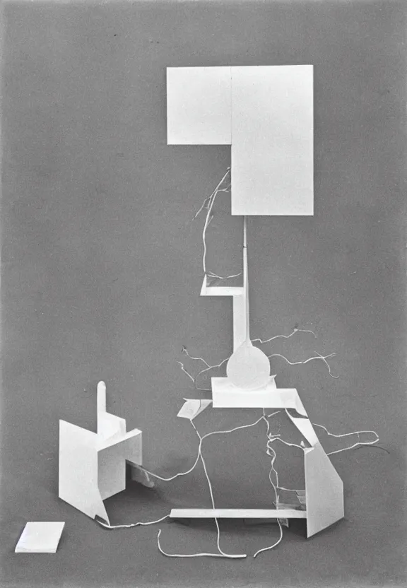 Image similar to a chess - piece building machine, minimal white machinery with cables, a surrealist sculpture by marcel duchamp, archival pigment print, 1 9 1 4, conceptual art, artwork, academic art, surrealist, fluxus