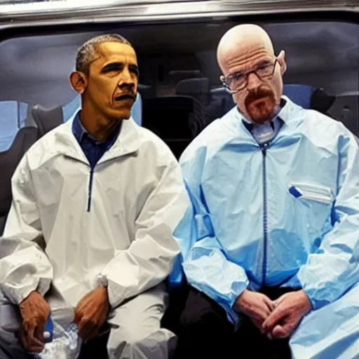 Image similar to Walter White and Obama staring at a ziploc bag full of crystal blue meth