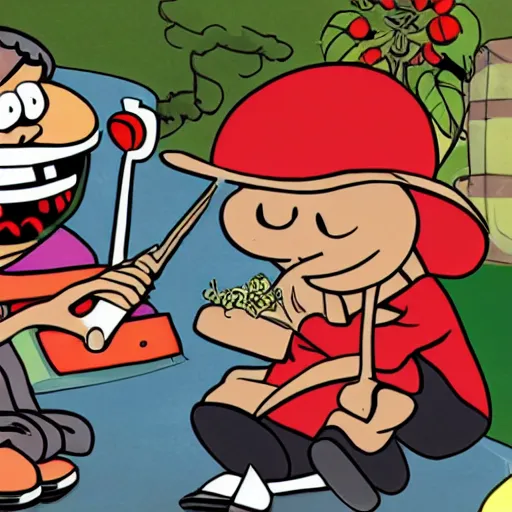 Image similar to billy and mandy rolling a cannabis joint with grim