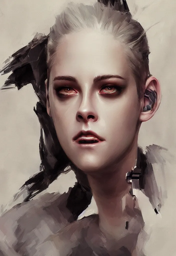 Image similar to portrait of a cyborg Kristen Stewart by Ikeuchi, by Ruan Jia and Mandy Jurgens and Artgerm, extremely beautiful and proportionate face, hyper detailled, trending on artstation