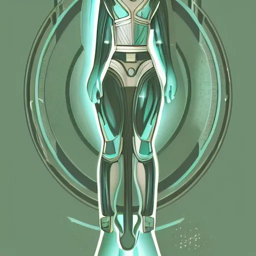 Image similar to art deco of a space woman, teal palettes, Alien horror inspired, random